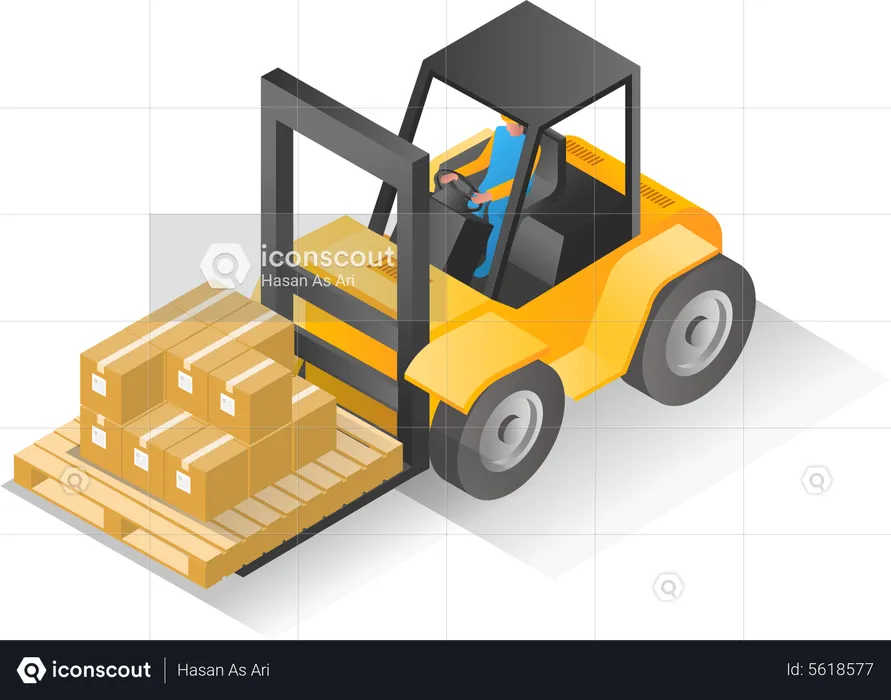 Man lifting goods with forklift  Illustration