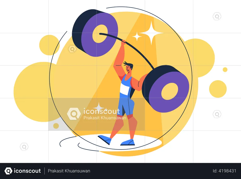 Man lifting heavyweight barbell over his head  Illustration