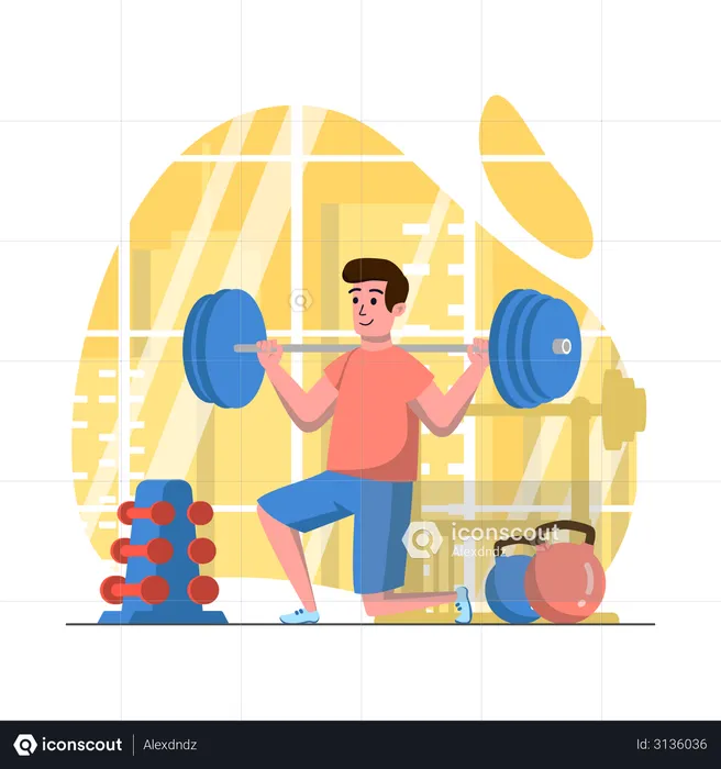 Man lifting weights in gym  Illustration