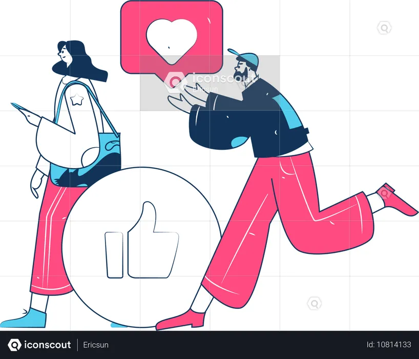 Man liking a woman from social media  Illustration