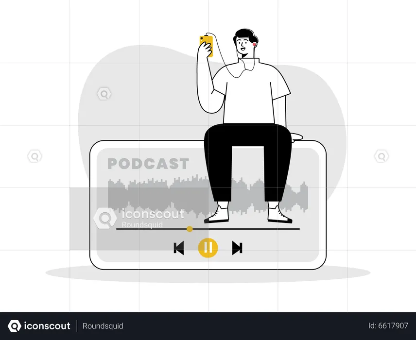 Man listening audio podcast  Illustration