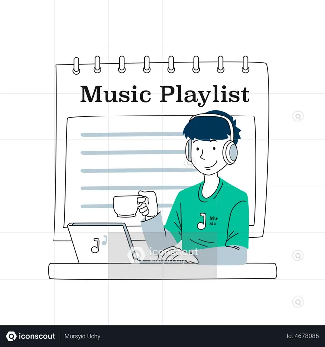 Man listening Music In The Morning  Illustration