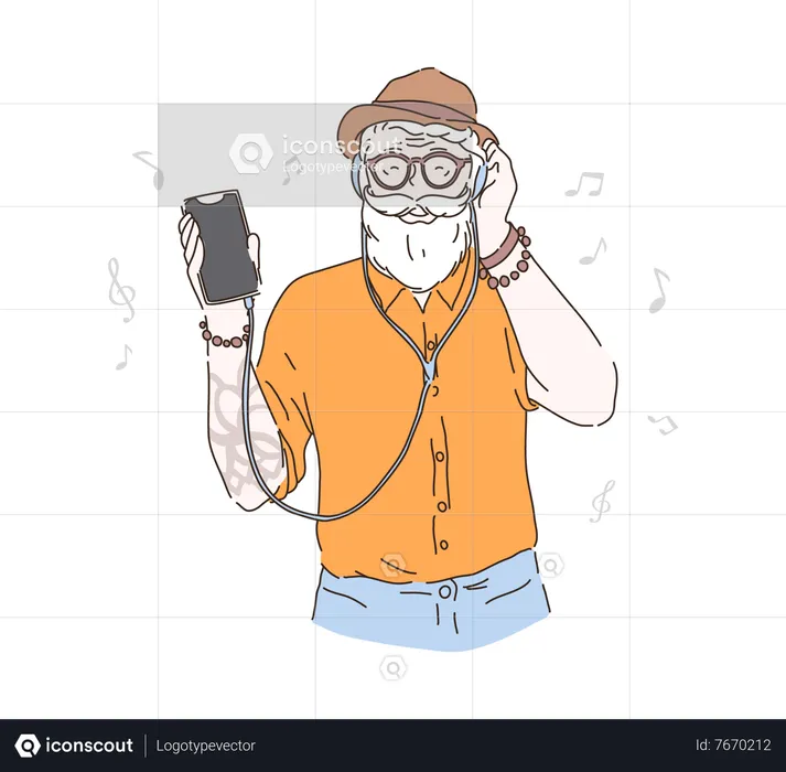 Man listening music on mobile  Illustration