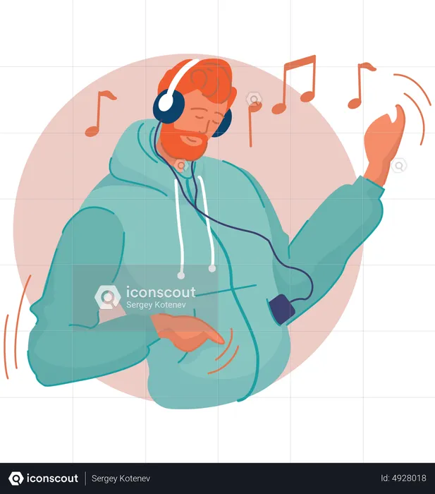 Man listening music using headphone  Illustration