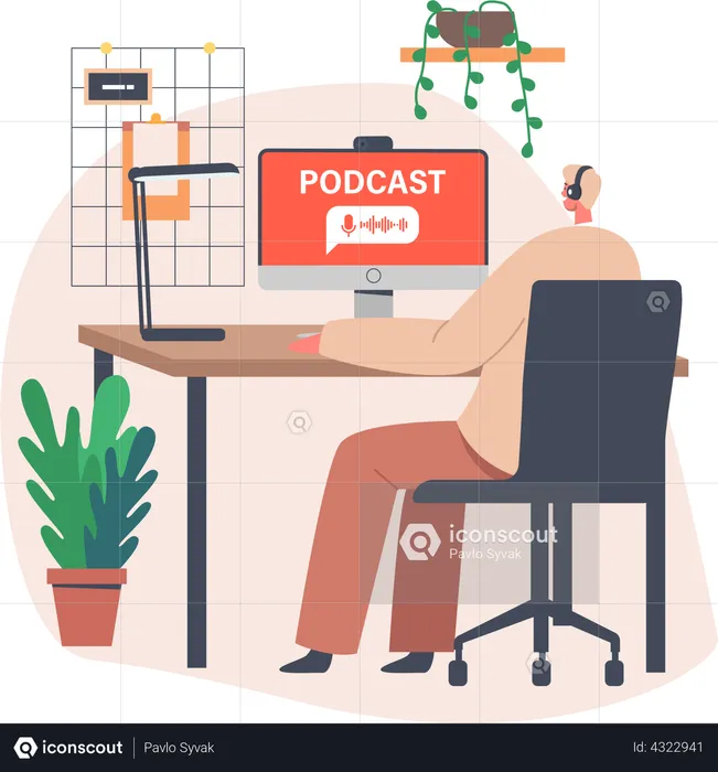 Man listening podcast  Illustration