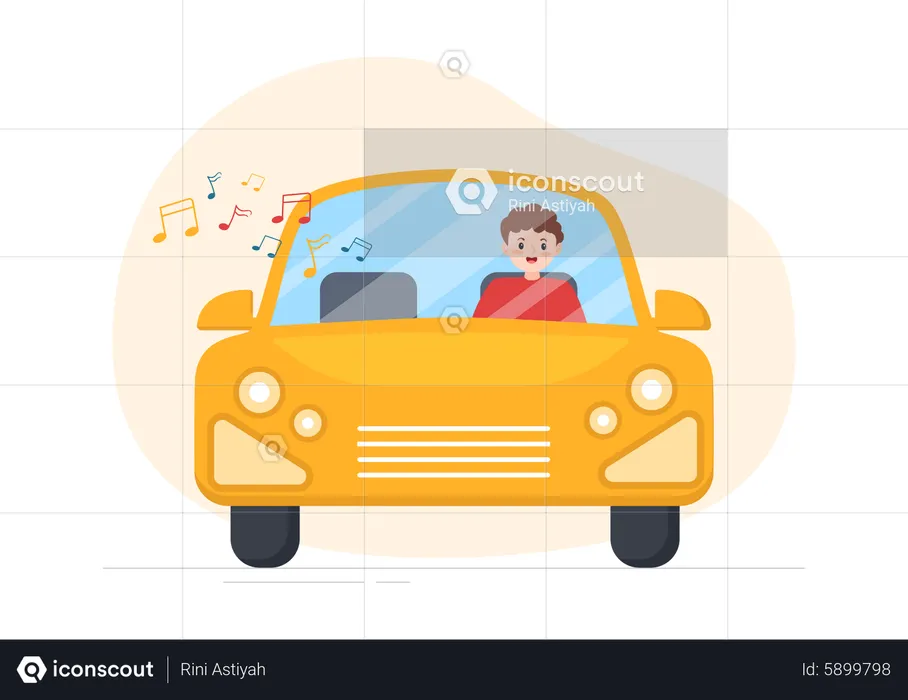 Man listening song while driving  Illustration
