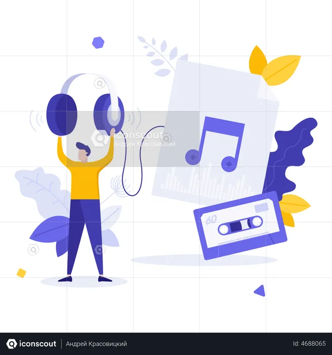 Man listening to melody with headphones  Illustration