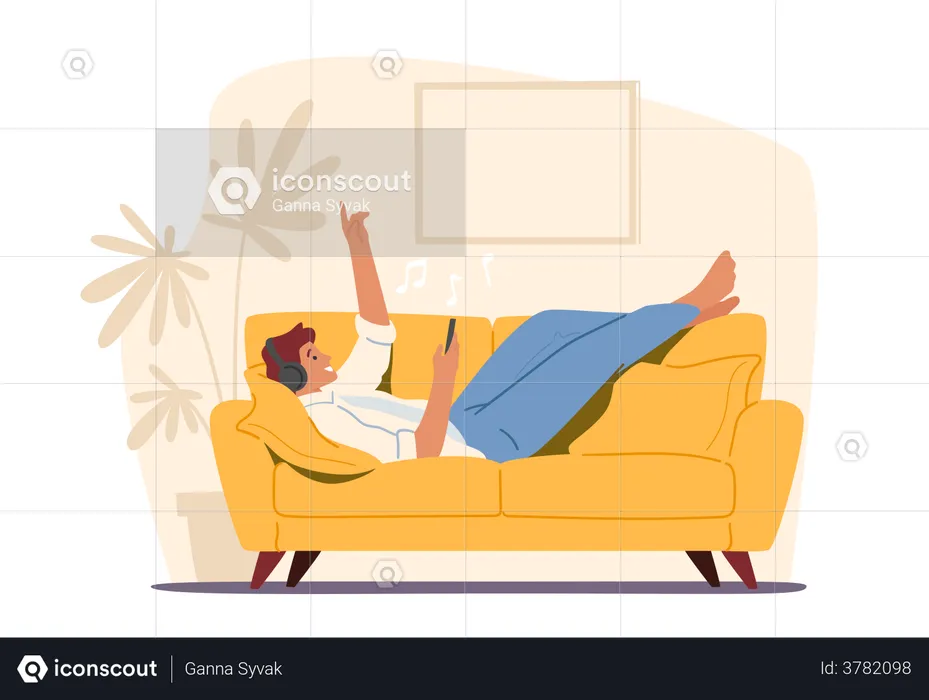 Man Listening To Songs While Sleeping On Couch  Illustration