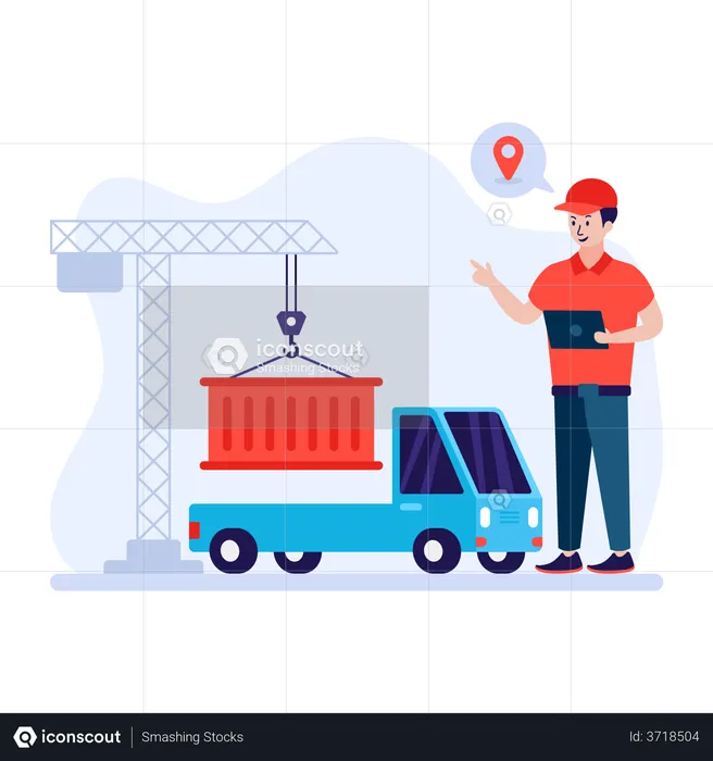 Man loading container on truck for deliveries  Illustration
