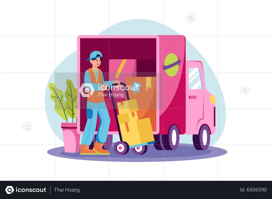 Man Loading Goods In Container  Illustration