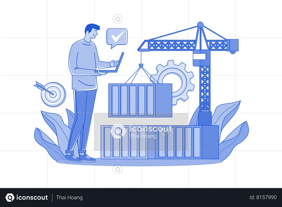 Man Loading Goods In Container  Illustration