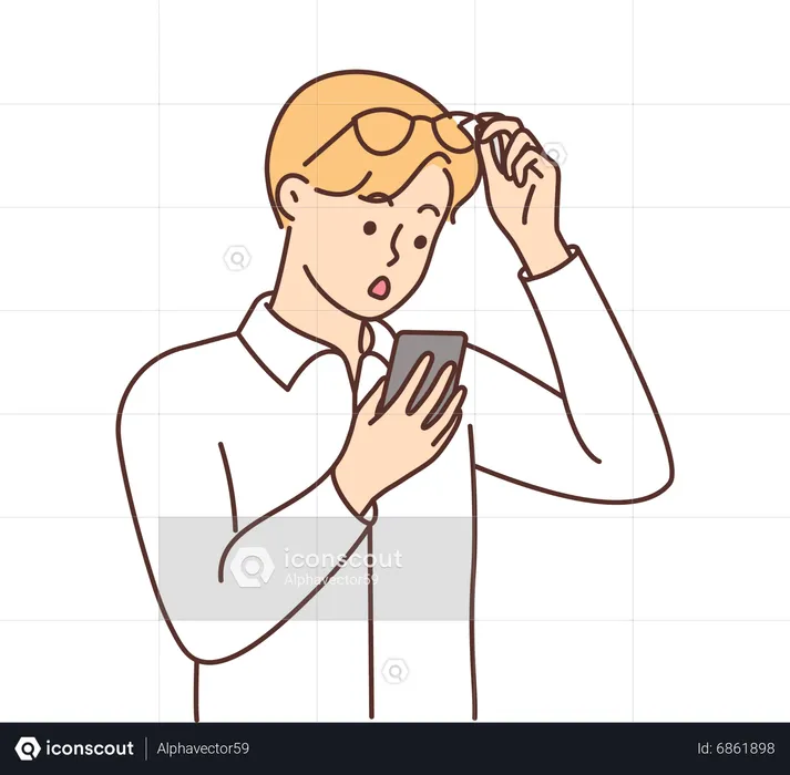 Man looked shocked after looking into phone  Illustration