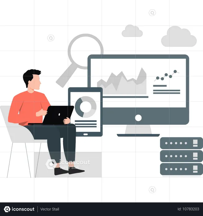 Man looking analytic graph  Illustration