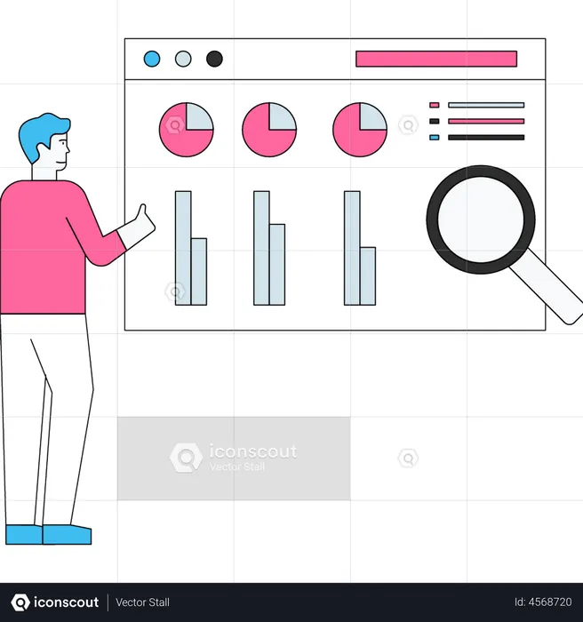 Man looking at analytics chart  Illustration