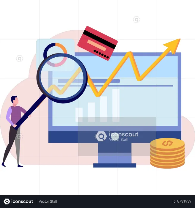 Man looking at business graph on monitor  Illustration