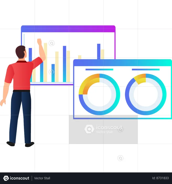 Man looking at business growth graph  Illustration