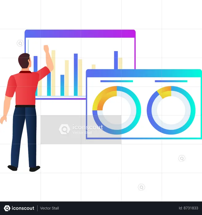 Man looking at business growth graph  Illustration