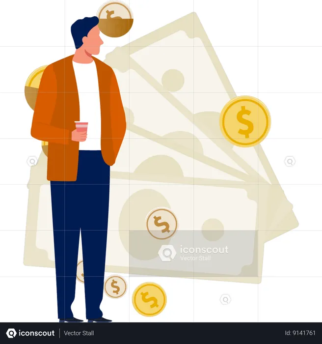 Man looking at cash notes  Illustration