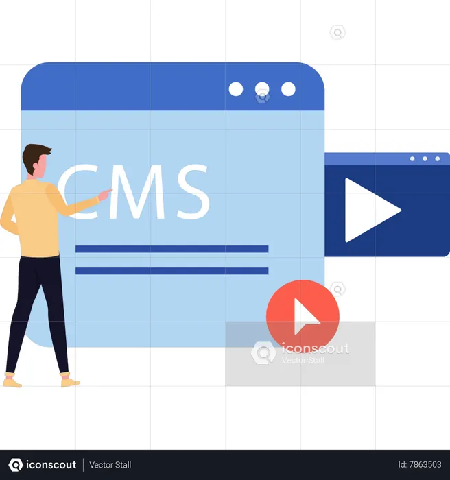 Man looking at CMS system on web page  Illustration