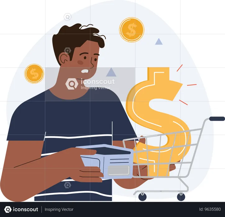 Man looking at cost for shopping  Illustration