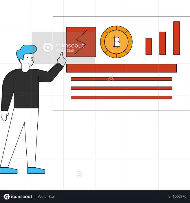 Man looking at Cryptocurrency Trading desk  Illustration