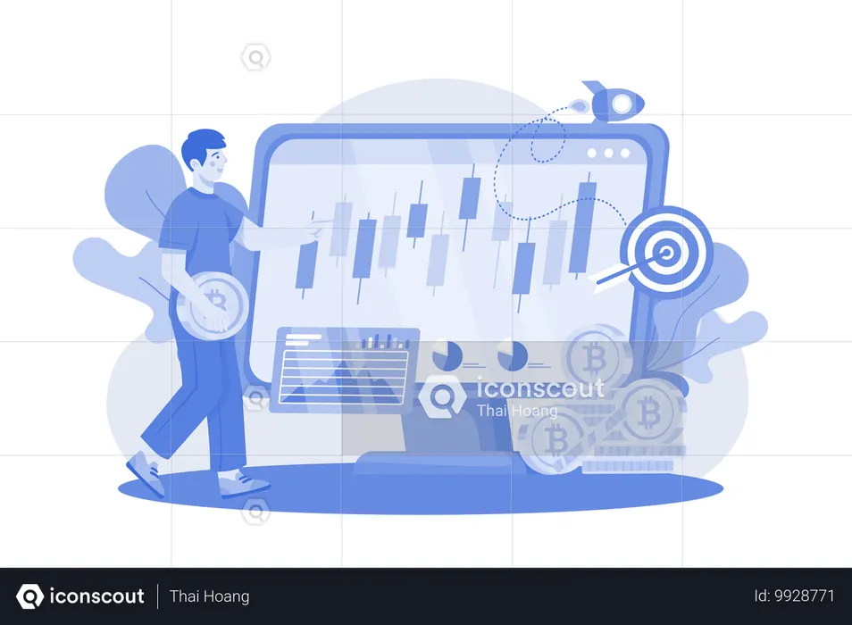 Man Looking At Cryptocurrency Trading Desk  Illustration