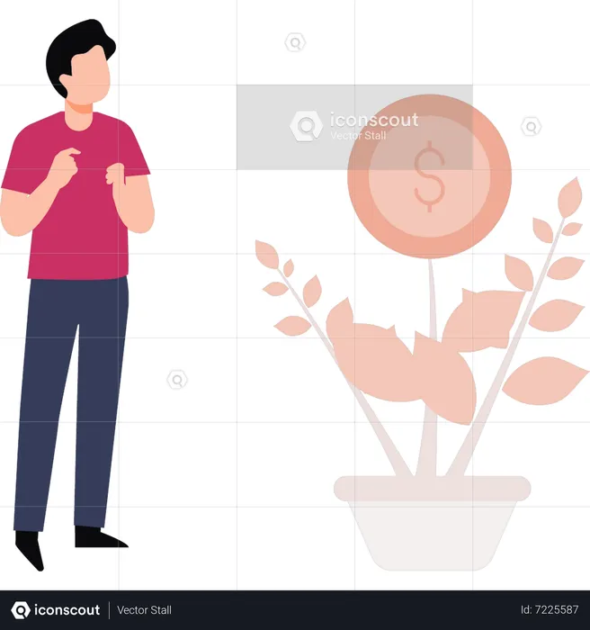 Man looking at dollar plant  Illustration