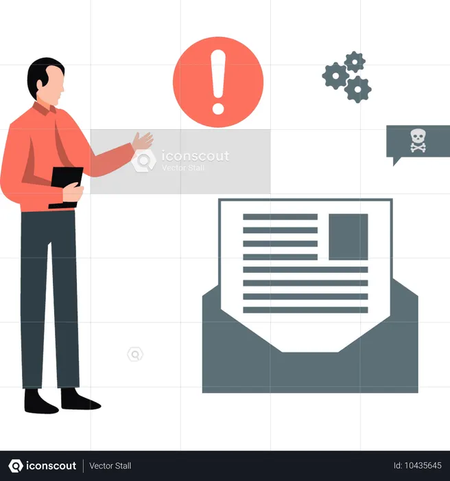 Man looking at e-mail document error  Illustration