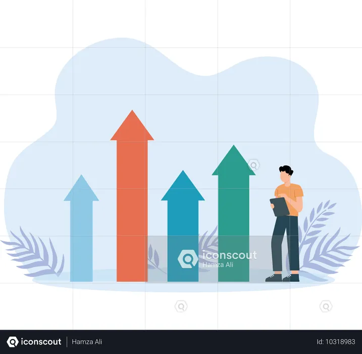 Man looking at Economy Growth  Illustration