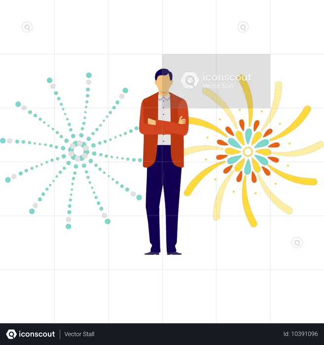 Man looking at firework  Illustration