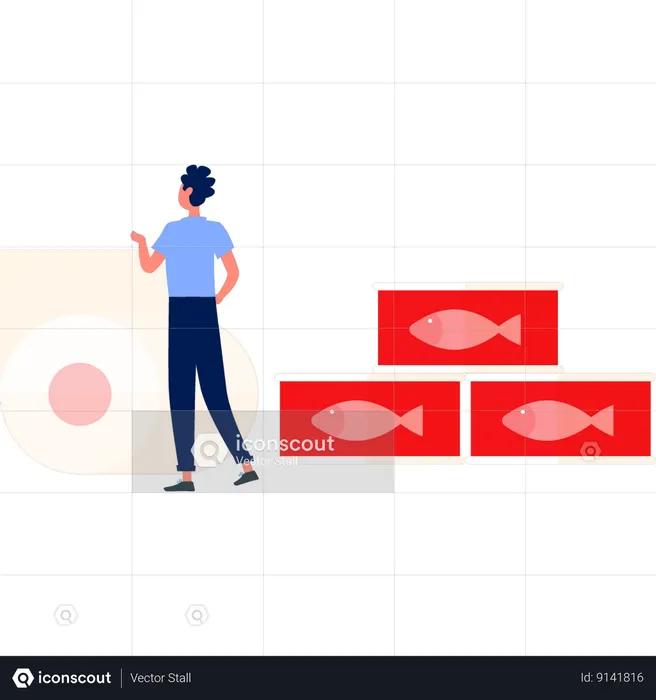 Man Looking At Fish Can  Illustration