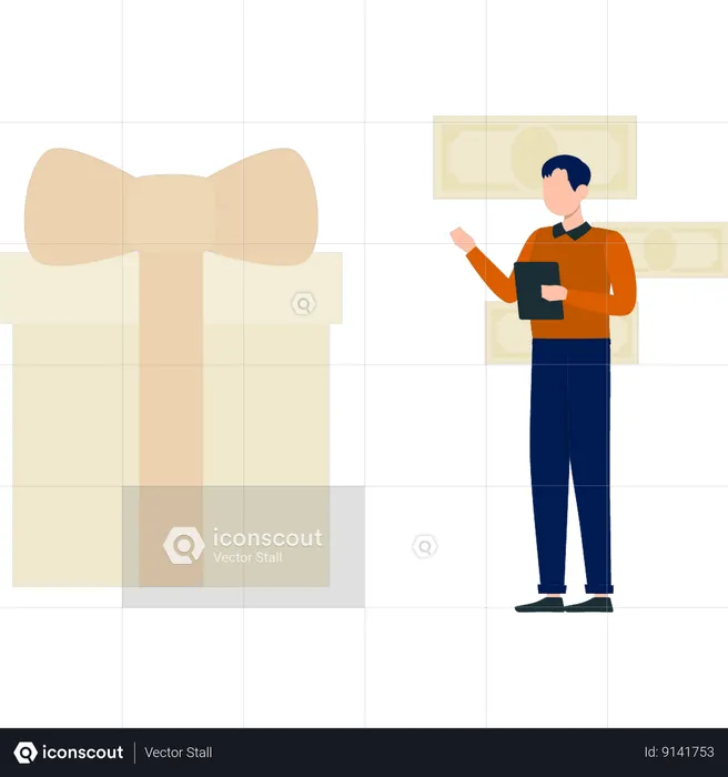 Man looking at gift box  Illustration