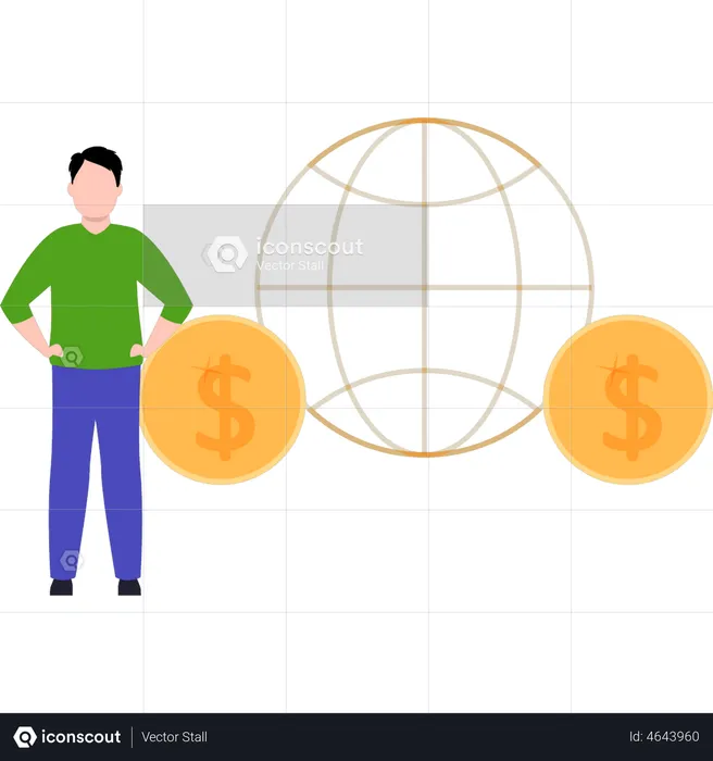 Man looking at global economy  Illustration