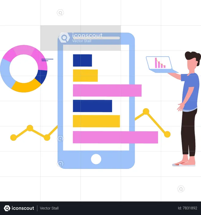 Man looking at graph on mobile  Illustration