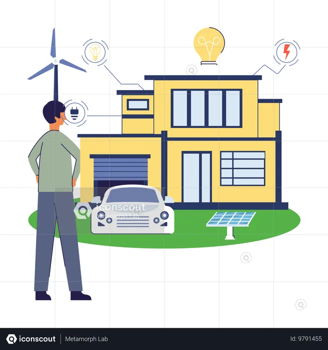 Man looking at Green Building  Illustration