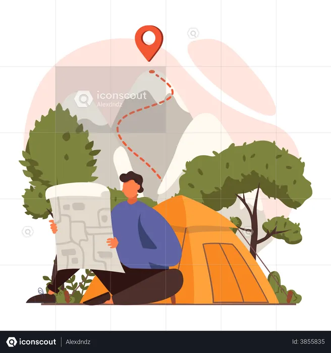 Man looking at hiking map  Illustration