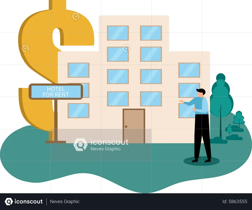 Man looking at hotel for rent  Illustration