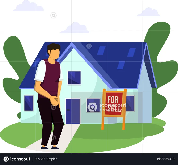Man looking at house for sale board  Illustration