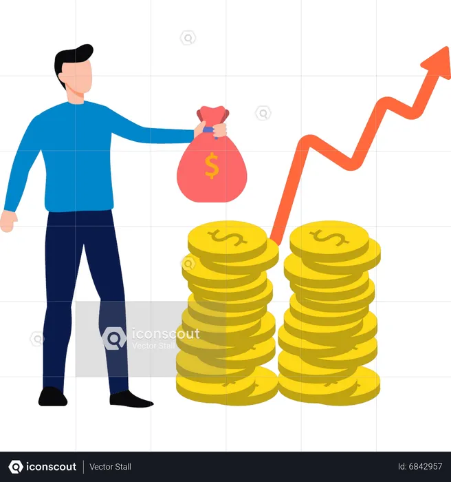 Man looking at increase in graph  Illustration