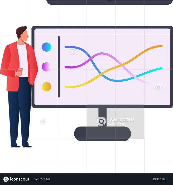 Man looking at line graph on screen  Illustration