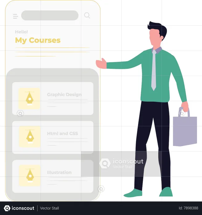 Man looking at list of courses  Illustration