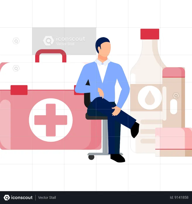 Man Looking At Medical Kit  Illustration