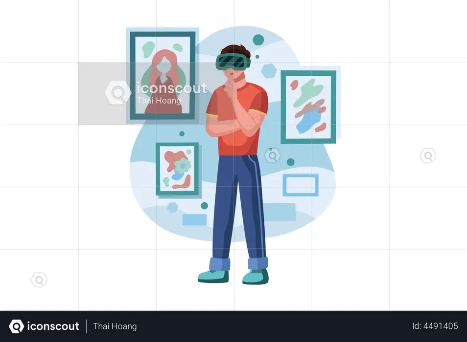 Man looking at NFT art using VR  Illustration