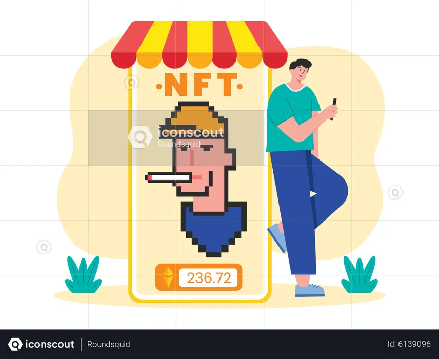 Man looking at NFT for sale  Illustration