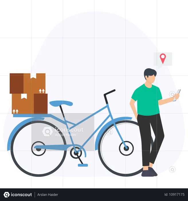 Man looking at parcel location  Illustration