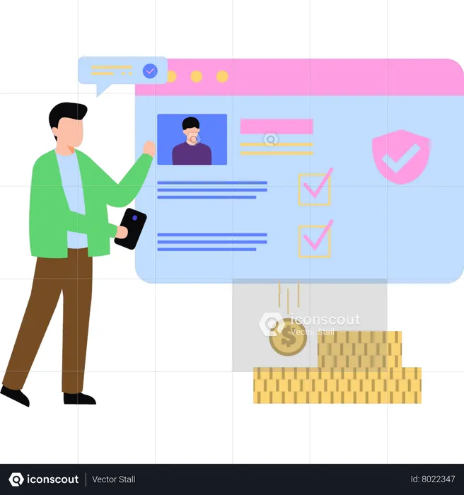 Man looking at policy online  Illustration