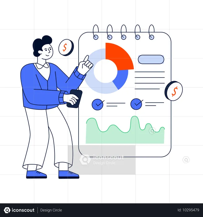 Man Looking at Project Report  Illustration