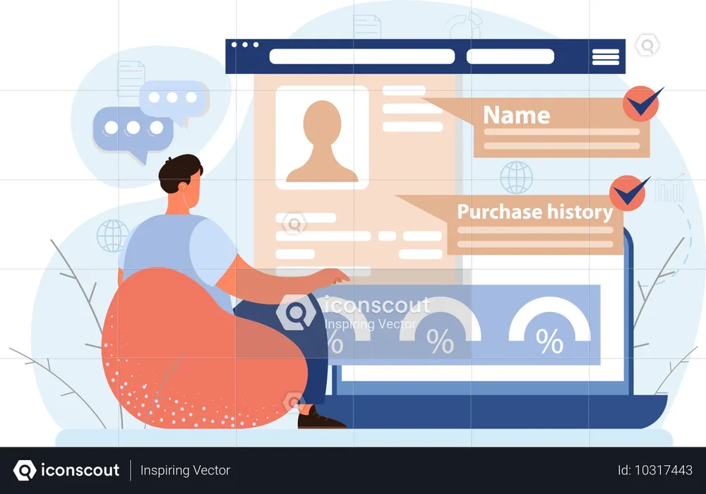 Man looking at purchase history online  Illustration