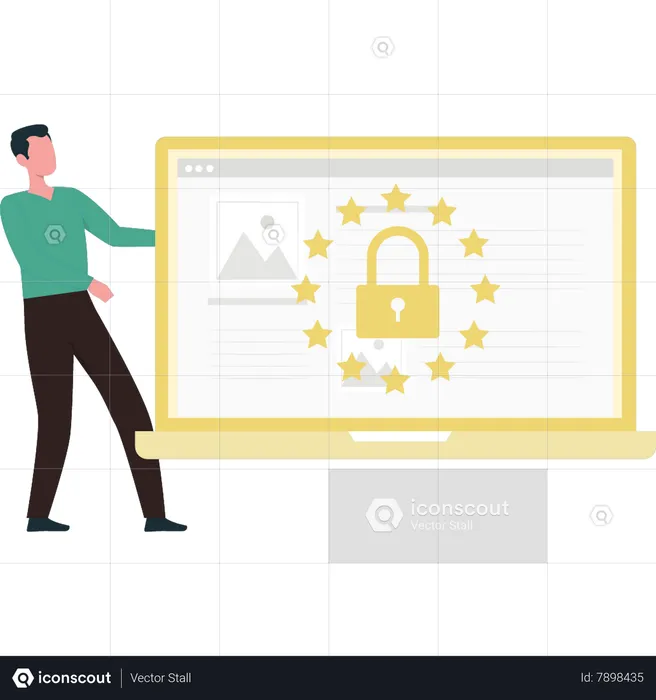 Man looking at star rating security  Illustration