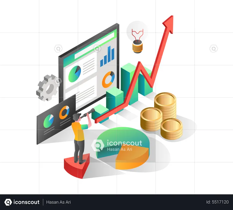 Man looking at successful investment  Illustration